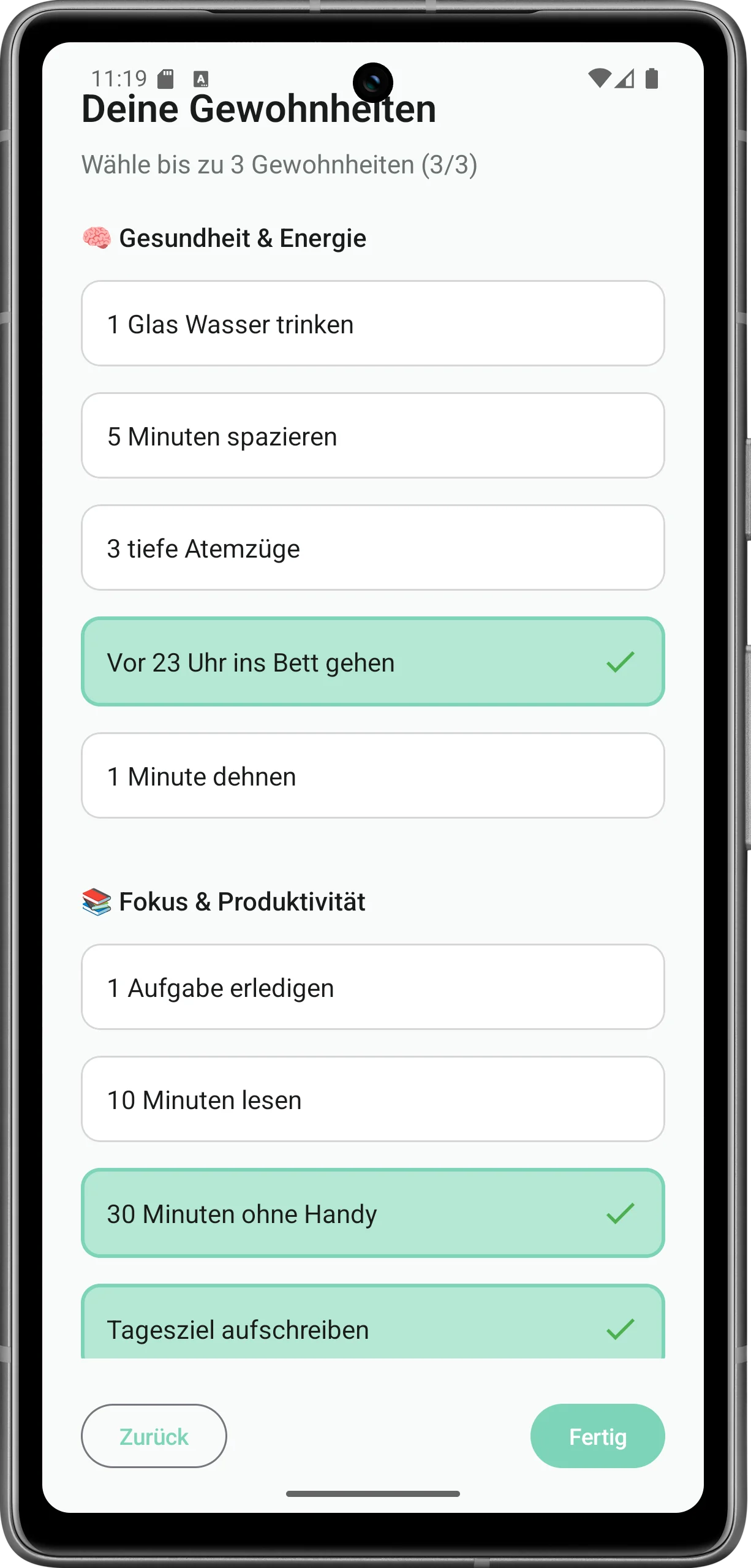 justToday Widget auf dem Homescreen