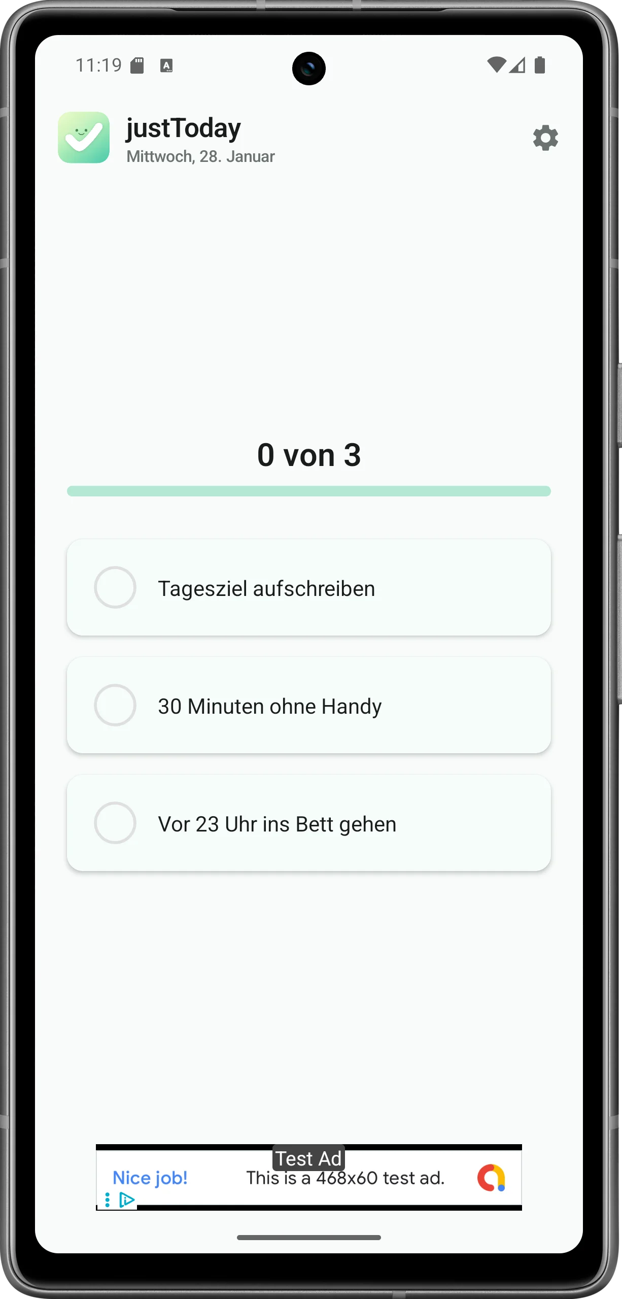 justToday Gewohnheiten auswählen